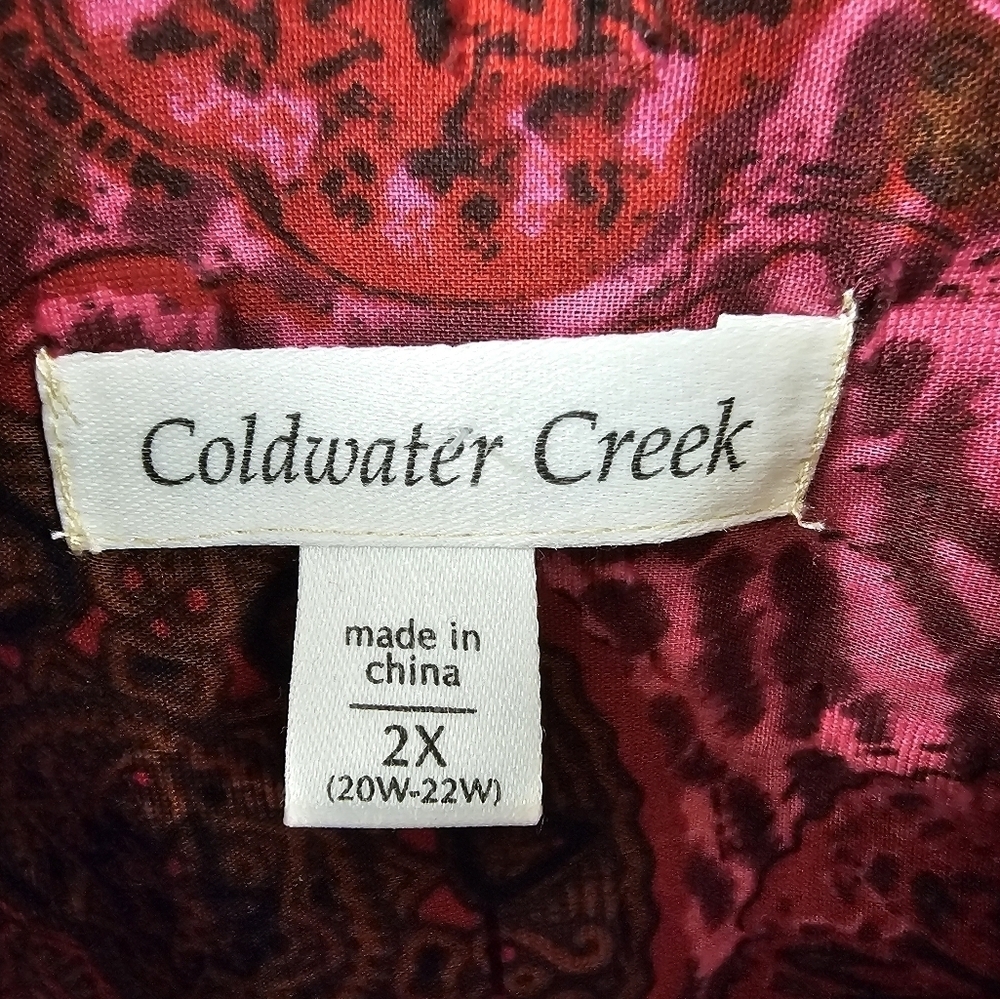 Plus Size Vintage Coldwater Creek boho sheer paisley Button Down Shirt Red 2X - Picture 5 of 8